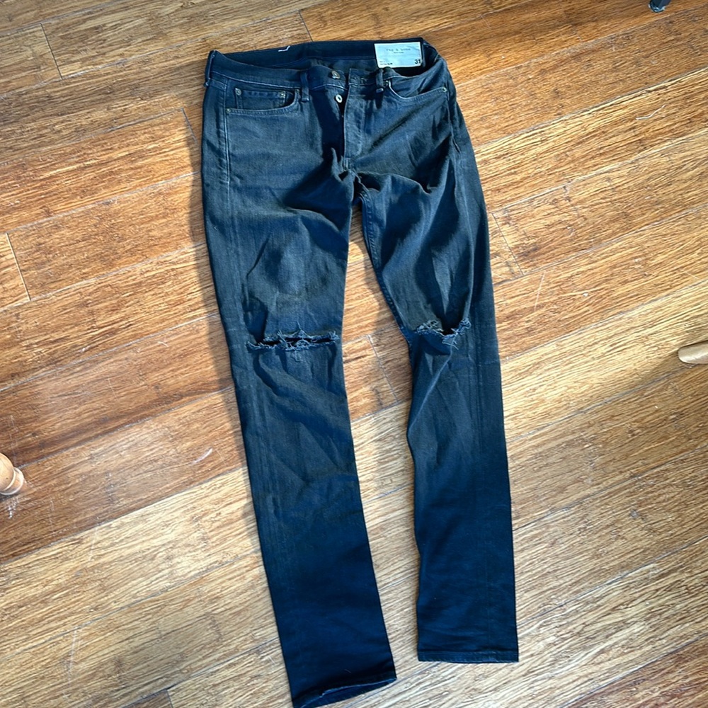 Rag and bone distressed knees black extra slim jeans size 31
